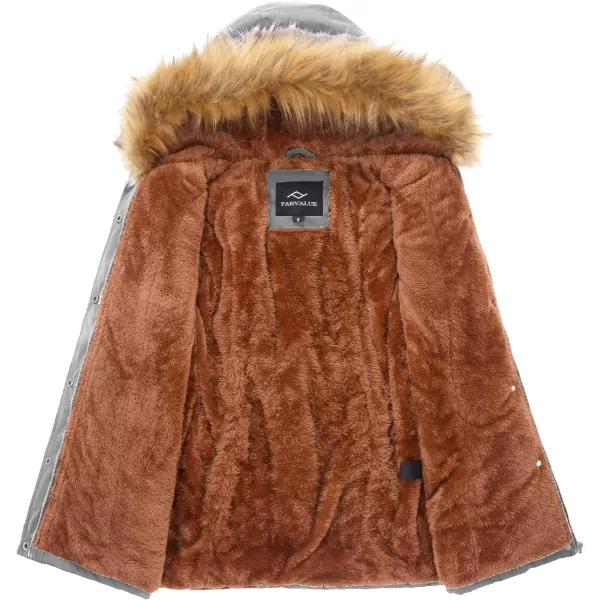 imageFARVALUE Womens Waterrepellent Winter Coat Thicken Puffer Jacket Warm FLeece Lined Parka with Fur HoodLight Grey