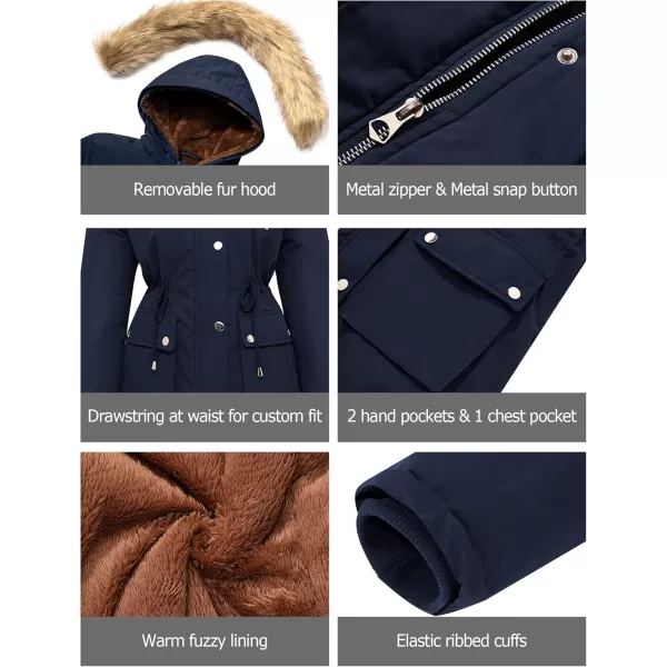 imageFARVALUE Womens Waterrepellent Winter Coat Thicken Puffer Jacket Warm FLeece Lined Parka with Fur HoodNavy