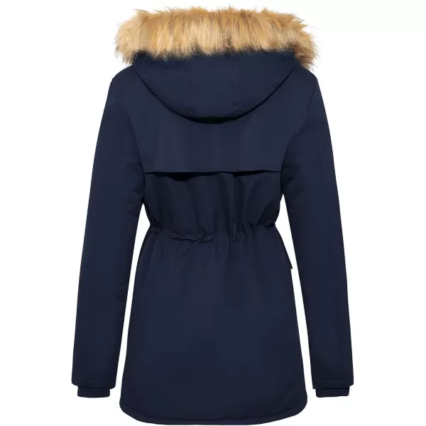 imageFARVALUE Womens Waterrepellent Winter Coat Thicken Puffer Jacket Warm FLeece Lined Parka with Fur HoodNavy