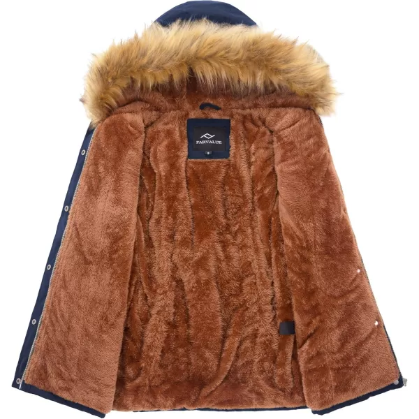imageFARVALUE Womens Waterrepellent Winter Coat Thicken Puffer Jacket Warm FLeece Lined Parka with Fur HoodNavy