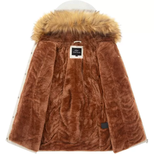 imageFARVALUE Womens Waterrepellent Winter Coat Thicken Puffer Jacket Warm FLeece Lined Parka with Fur HoodWhite