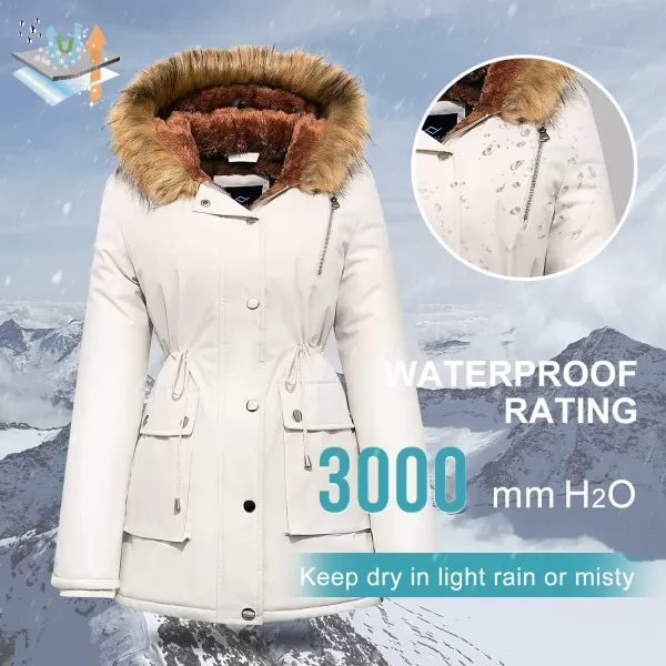 imageFARVALUE Womens Waterrepellent Winter Coat Thicken Puffer Jacket Warm FLeece Lined Parka with Fur HoodWhite