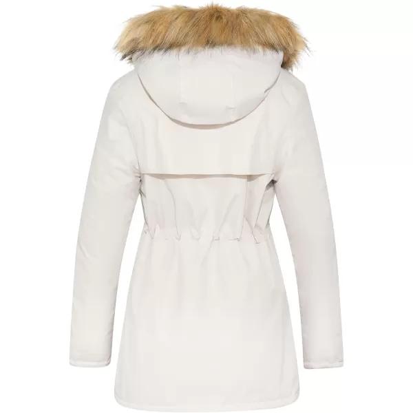 imageFARVALUE Womens Waterrepellent Winter Coat Thicken Puffer Jacket Warm FLeece Lined Parka with Fur HoodWhite