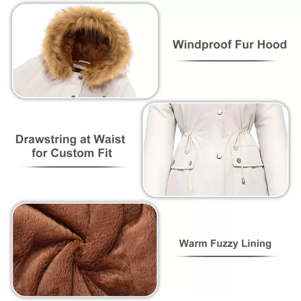 imageFARVALUE Womens Waterrepellent Winter Coat Thicken Puffer Jacket Warm FLeece Lined Parka with Fur HoodWhite