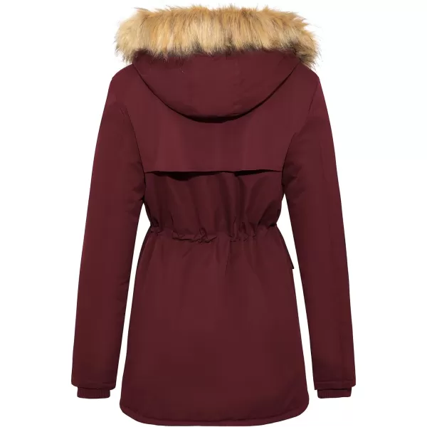 imageFARVALUE Womens Waterrepellent Winter Coat Thicken Puffer Jacket Warm FLeece Lined Parka with Fur HoodWine Red