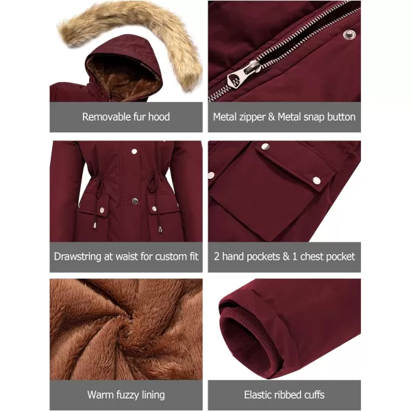 imageFARVALUE Womens Waterrepellent Winter Coat Thicken Puffer Jacket Warm FLeece Lined Parka with Fur HoodWine Red