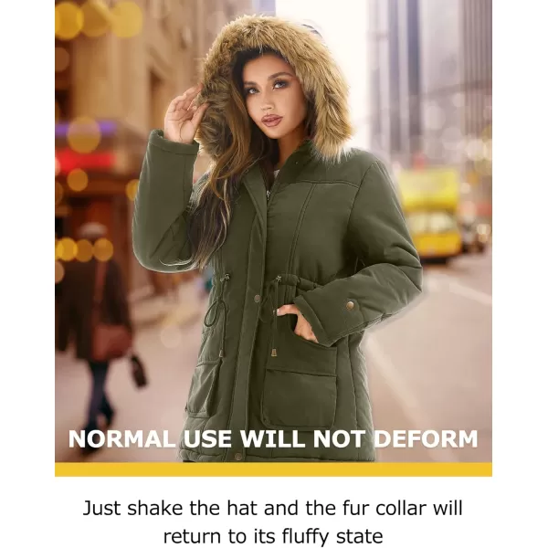 imageFARVALUE Womens Winter Coat Hooded Warm Fleece Parka Jacket with Fur Trim CoatArmy Green