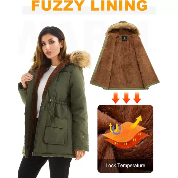 imageFARVALUE Womens Winter Coat Hooded Warm Fleece Parka Jacket with Fur Trim CoatArmy Green