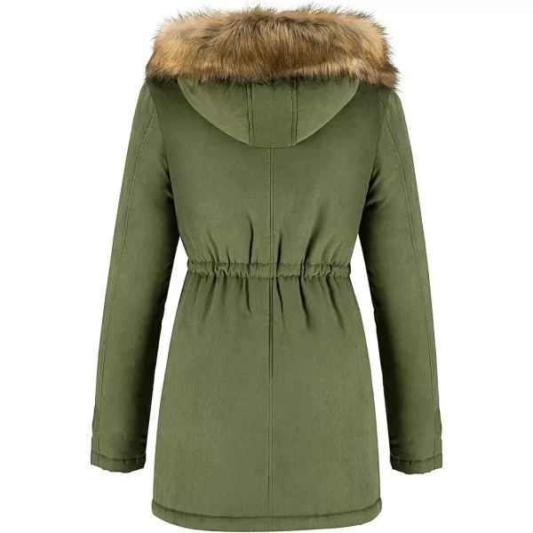 imageFARVALUE Womens Winter Coat Hooded Warm Fleece Parka Jacket with Fur Trim CoatArmy Green