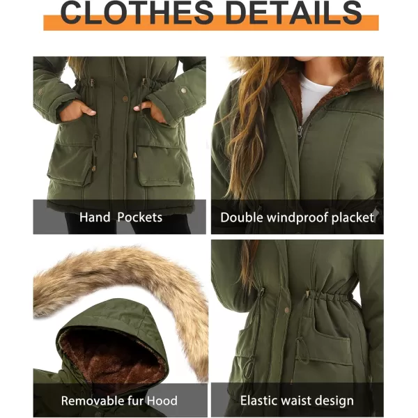 imageFARVALUE Womens Winter Coat Hooded Warm Fleece Parka Jacket with Fur Trim CoatArmy Green