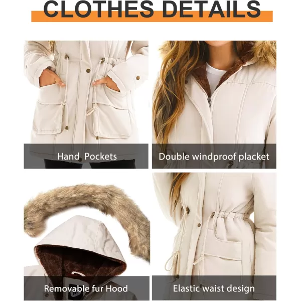 imageFARVALUE Womens Winter Coat Hooded Warm Fleece Parka Jacket with Fur Trim CoatBeige