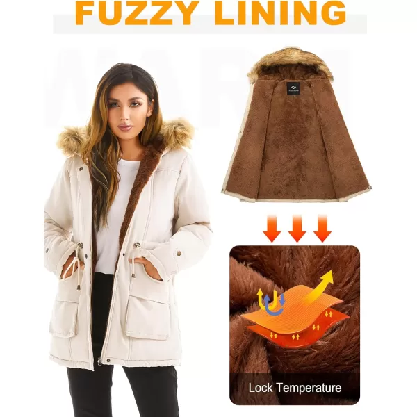 imageFARVALUE Womens Winter Coat Hooded Warm Fleece Parka Jacket with Fur Trim CoatBeige