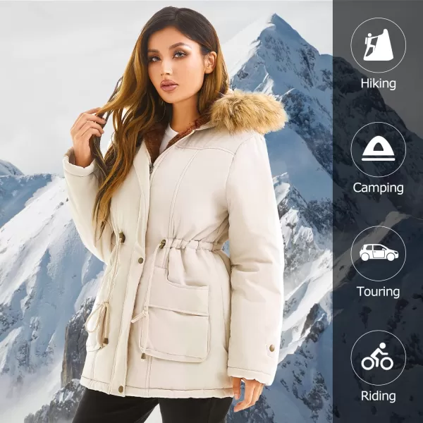 imageFARVALUE Womens Winter Coat Hooded Warm Fleece Parka Jacket with Fur Trim CoatBeige