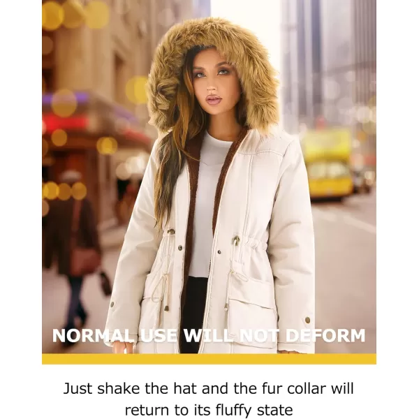 imageFARVALUE Womens Winter Coat Hooded Warm Fleece Parka Jacket with Fur Trim CoatBeige