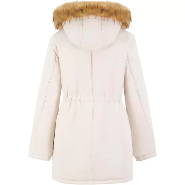 imageFARVALUE Womens Winter Coat Hooded Warm Fleece Parka Jacket with Fur Trim CoatBeige