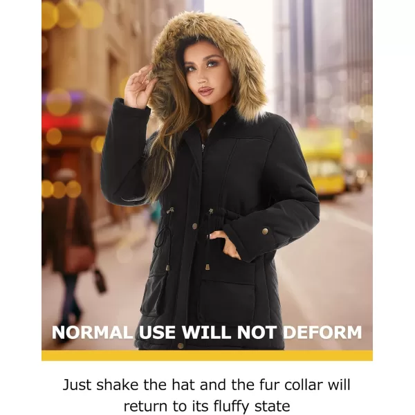 imageFARVALUE Womens Winter Coat Hooded Warm Fleece Parka Jacket with Fur Trim CoatBlack