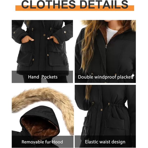 imageFARVALUE Womens Winter Coat Hooded Warm Fleece Parka Jacket with Fur Trim CoatBlack