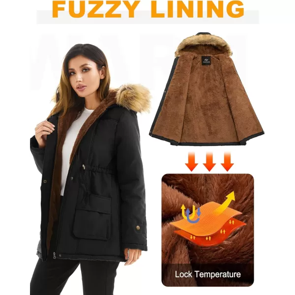 imageFARVALUE Womens Winter Coat Hooded Warm Fleece Parka Jacket with Fur Trim CoatBlack