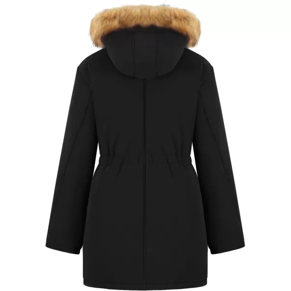 imageFARVALUE Womens Winter Coat Hooded Warm Fleece Parka Jacket with Fur Trim CoatBlack