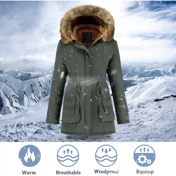 imageFARVALUE Womens Winter Coat Hooded Warm Fleece Parka Jacket with Fur Trim CoatGray