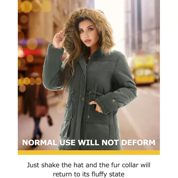 imageFARVALUE Womens Winter Coat Hooded Warm Fleece Parka Jacket with Fur Trim CoatGray