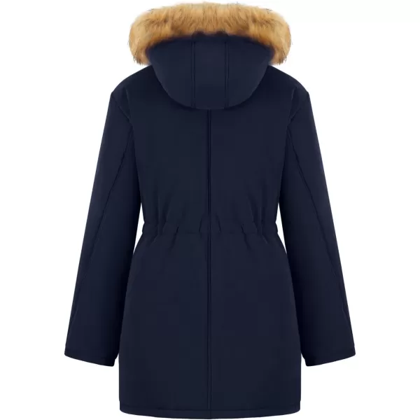 imageFARVALUE Womens Winter Coat Hooded Warm Fleece Parka Jacket with Fur Trim CoatNavy