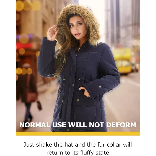 imageFARVALUE Womens Winter Coat Hooded Warm Fleece Parka Jacket with Fur Trim CoatNavy