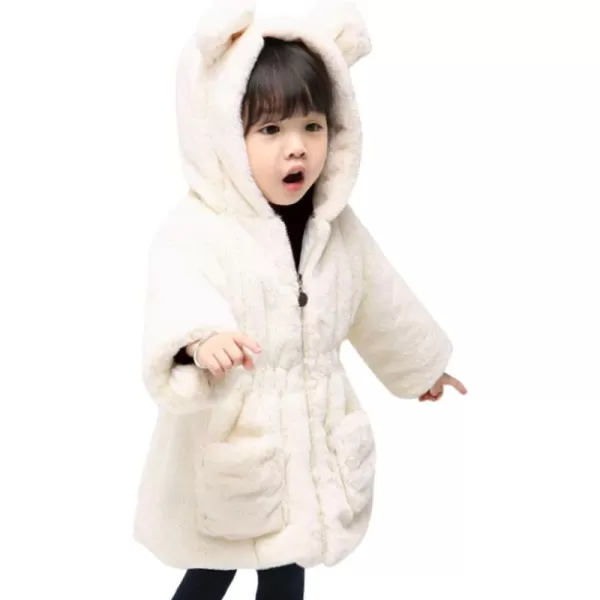 imageFARVALUE Baby Girls Winter Coats Toddler Faux Fur Hooded Warm Cozy ZipUp Jacket for Little GirlsBeige