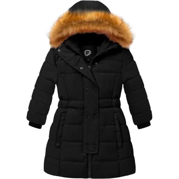 imageFARVALUE Girls Warm Winter Coats Water Resistant Thicken Long Parka Fleece Puffer Jacket Hooded Quilted WindbreakerBlack