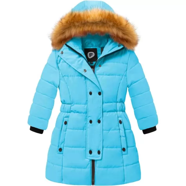 imageFARVALUE Girls Warm Winter Coats Water Resistant Thicken Long Parka Fleece Puffer Jacket Hooded Quilted WindbreakerBlue