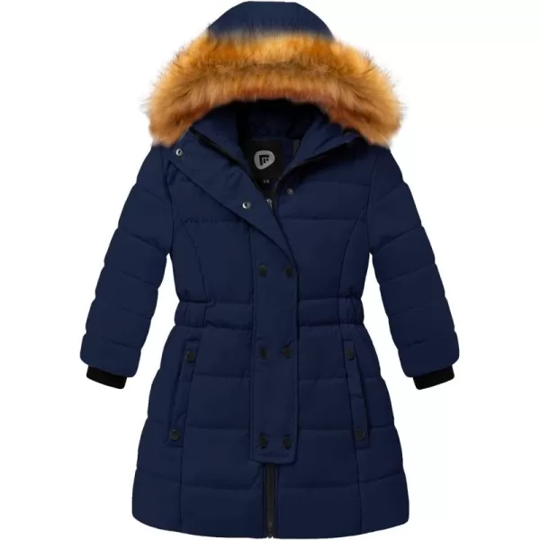imageFARVALUE Girls Warm Winter Coats Water Resistant Thicken Long Parka Fleece Puffer Jacket Hooded Quilted WindbreakerNavy