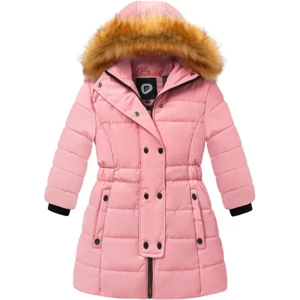 imageFARVALUE Girls Warm Winter Coats Water Resistant Thicken Long Parka Fleece Puffer Jacket Hooded Quilted WindbreakerPink