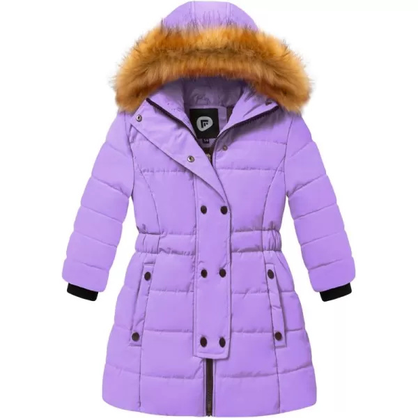 imageFARVALUE Girls Warm Winter Coats Water Resistant Thicken Long Parka Fleece Puffer Jacket Hooded Quilted WindbreakerPurple