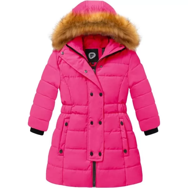 imageFARVALUE Girls Warm Winter Coats Water Resistant Thicken Long Parka Fleece Puffer Jacket Hooded Quilted WindbreakerRose Red