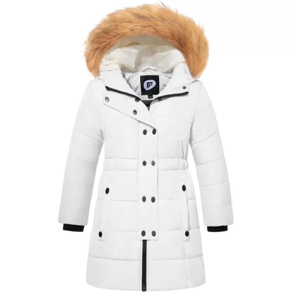 imageFARVALUE Girls Warm Winter Coats Water Resistant Thicken Long Parka Fleece Puffer Jacket Hooded Quilted WindbreakerWhite