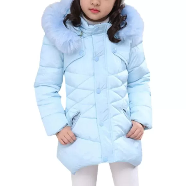imageFARVALUE Girls Winter Coats Fur Hooded Warm Puffer Jacket Coat for GirlsBlue