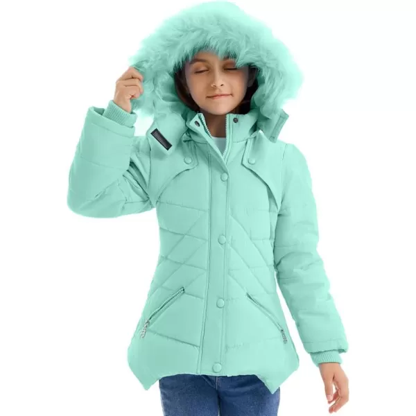 imageFARVALUE Girls Winter Coats Fur Hooded Warm Puffer Jacket Coat for GirlsGreen