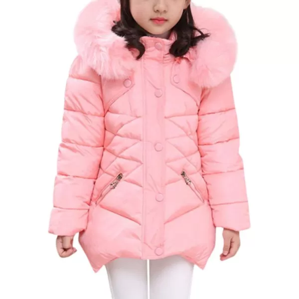 imageFARVALUE Girls Winter Coats Fur Hooded Warm Puffer Jacket Coat for GirlsPink