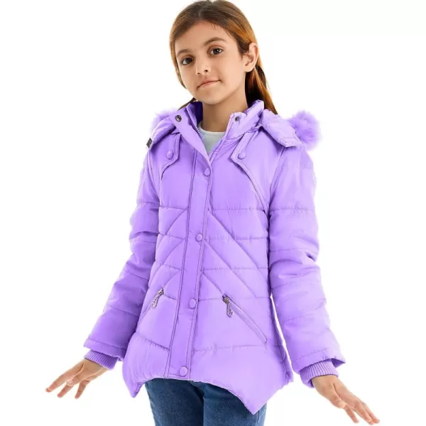 imageFARVALUE Girls Winter Coats Fur Hooded Warm Puffer Jacket Coat for GirlsPurple