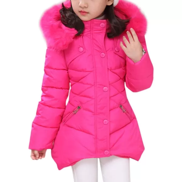 imageFARVALUE Girls Winter Coats Fur Hooded Warm Puffer Jacket Coat for GirlsRose
