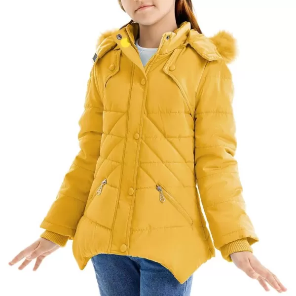 imageFARVALUE Girls Winter Coats Fur Hooded Warm Puffer Jacket Coat for GirlsYellow