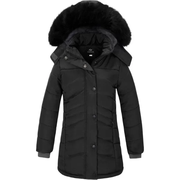 imageFARVALUE Girls Winter Coats Long Parka Outerwear Lined Puffer Jacket Thicken Fleece Hooded Coat for GirlsBlack