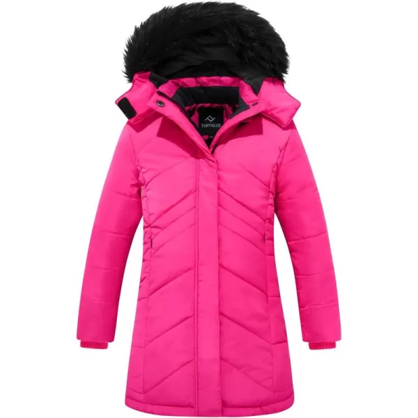 imageFARVALUE Girls Winter Coats Long Parka Outerwear Lined Puffer Jacket Thicken Fleece Hooded Coat for GirlsRose1
