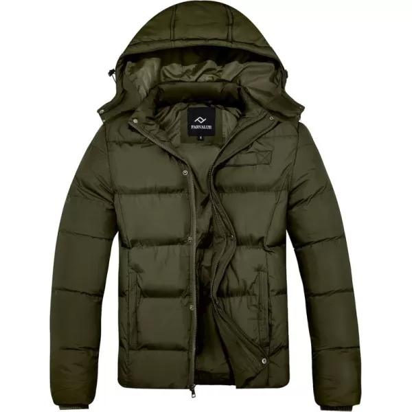 imageFARVALUE Mens Winter Coats Thicken Puffer Jacket Warm Winter Parka Padded Outwear with HoodArmy Green