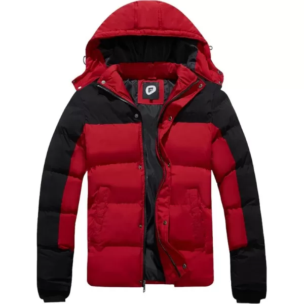 imageFARVALUE Mens Winter Coats Thicken Puffer Jacket Warm Winter Parka Padded Outwear with HoodBlack  Red