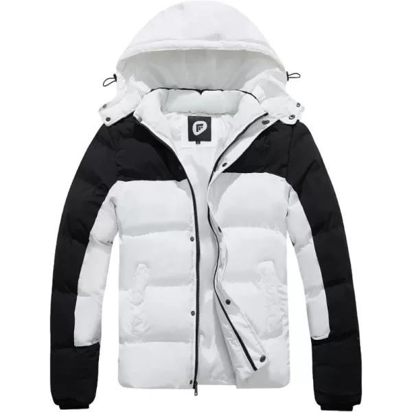 imageFARVALUE Mens Winter Coats Thicken Puffer Jacket Warm Winter Parka Padded Outwear with HoodBlack  White