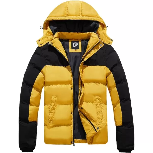 imageFARVALUE Mens Winter Coats Thicken Puffer Jacket Warm Winter Parka Padded Outwear with HoodBlack  Yellow