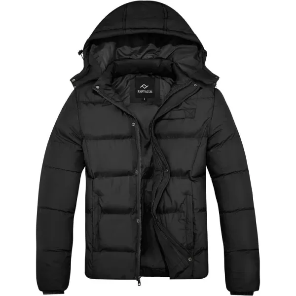 imageFARVALUE Mens Winter Coats Thicken Puffer Jacket Warm Winter Parka Padded Outwear with HoodBlack