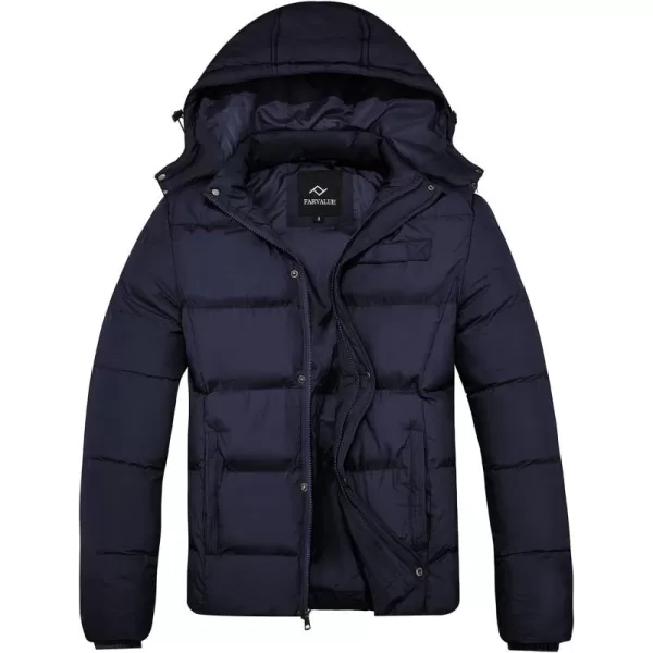 imageFARVALUE Mens Winter Coats Thicken Puffer Jacket Warm Winter Parka Padded Outwear with HoodNavy