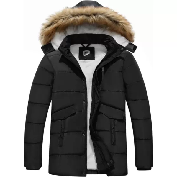 imageFARVALUE Mens Winter Warm Coats Parka Jacket Waterproof Thicken Jackets With Removable HoodBlack